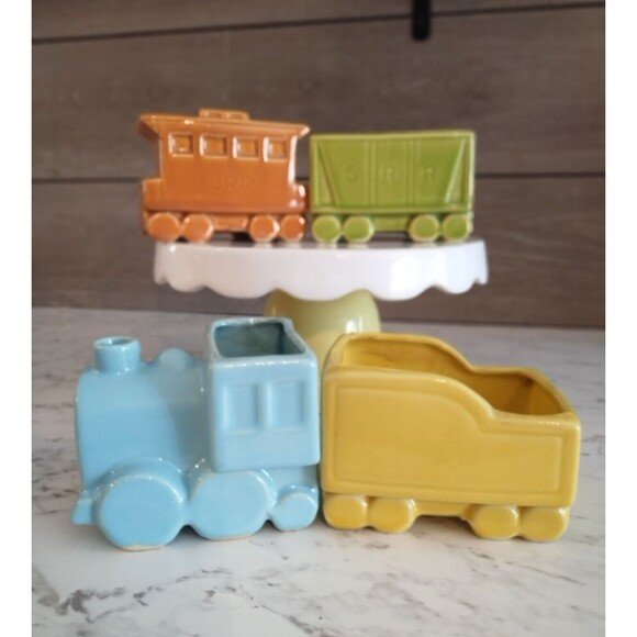 Vintage Shawnee Pottery S.R.R. Train Engine & Train Car Planters 4pc Set #552 - Picture 4 of 16
